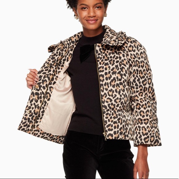 Kate Spade Women's Black Leopard-print Puffer Jacket